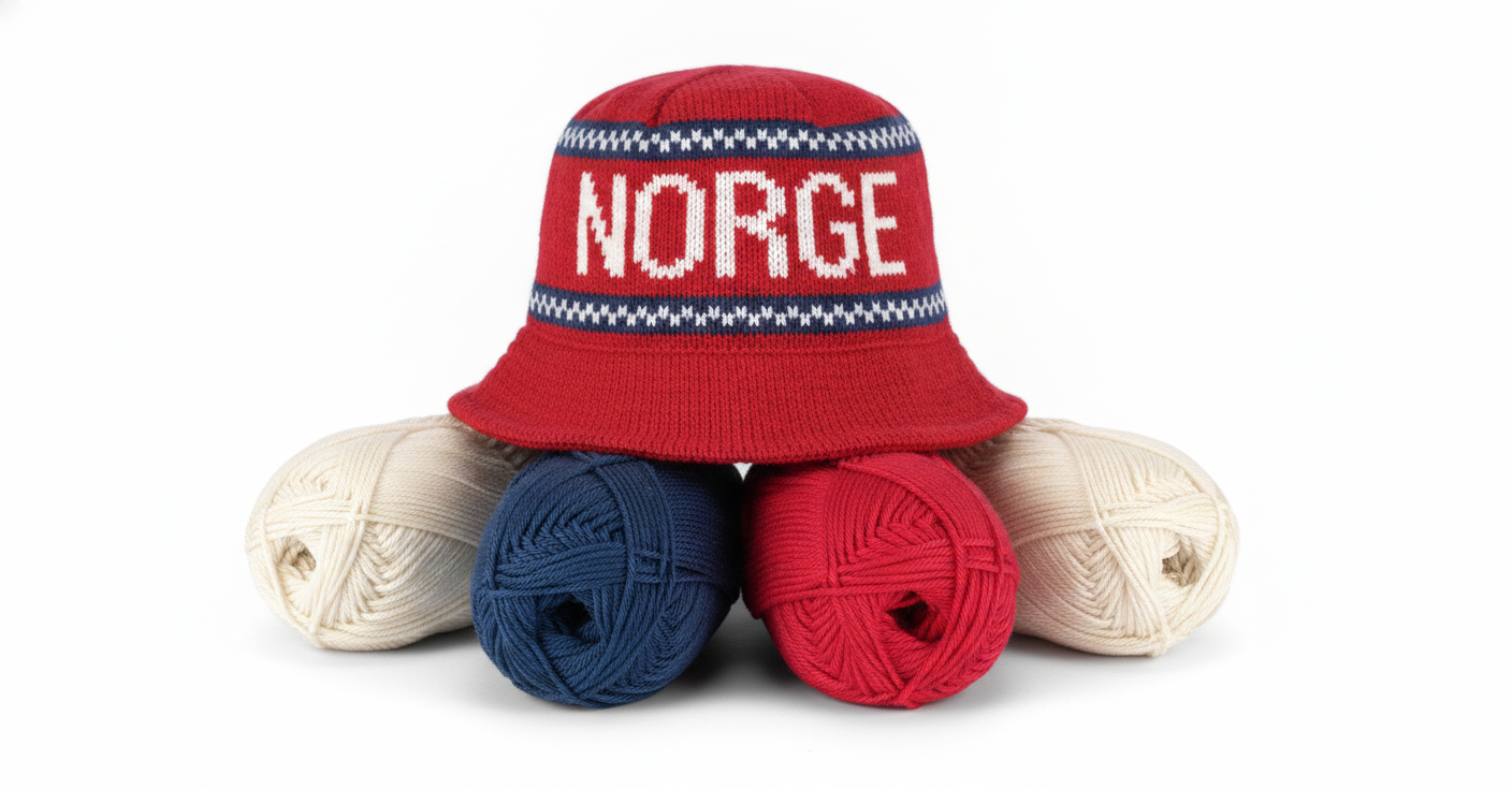 Bøttehatt fotball VM (hekleoppskrift + garnpakke)